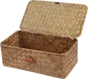 Wicker Shelf Baskets with Lid,Handwoven Seagrass Basket for Storage Basket Bins