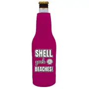 Shell Yeah Beaches 12 oz Beer Bottle Coolie; ocean, starfish, conch, crab, birds