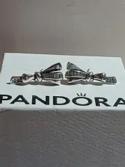 Pandora Silver Brilliant Bows Stud CZ Earrings Retired Matching Ring ON Page