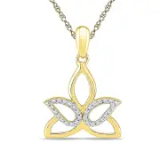 0.07 CT. T.W. Natural Diamond Outline Lotus Flower Pendant in 10K Yellow Gold