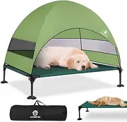 Elevated Dog Bed with Upgraded Canopy, Raised Outdoor Dog Tent with Powerful Anti-Slip Feet, Portable Pet Cot with Larger Shade, Raised Cooling Bed for Camping, Backyard, Beach, Poolside