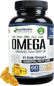 Omega 3-6-9 Blend with DPA, EPA, DHA, ALA and GLA and Organic Flax Seed Oil, Over 2,800 Milligram Strength - Gluten Free - Made in The USA - 60 Soft-Gels