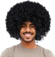 Unisex Short Fluffy Afro Funny Wigs for HalloweenHoliday Party Clown Costume ...
