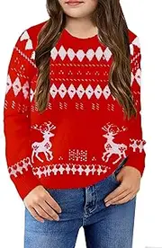 [XIYIWEILUNS] Girl's Sweater Cable Knit Long Sleeves Crew Neck Soft Casual Pullover Sweaters