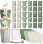 Baderke 100 Set Wedding Popcorn Boxes Wedding Engagement Party Favors Include 100 Pcs Bridal Treat Popcorn Bucket 6.7 x 4 x 3.15'' with 100 Clear Cellophane Bags& Packing String(Gradient Sage Green)