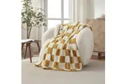 Dreamaker Checkered Plush Heated Throw Chai & Cream - 130 x 160cm