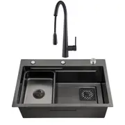 ACA Kitchen Sink With Pull Out Tap Smart Drainage Single Bowl Basin Top/Undermount Black Set