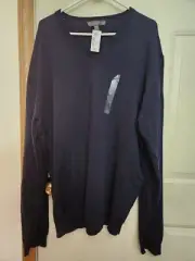 NWT Men's Warehouse Sweater Men's Medium Blue Merino Wool V Neck Pullover 4XLT