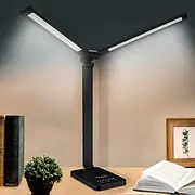 Double Head LED Desk Lamp Dimmable Touch Control and 5 Lighting Modes Dual Swing Arms USB Charging Ports Eye-Caring Table Lamps for Upright Piano Music Stand N