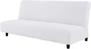 Stretch Armless Sofa Slipcover Futon Cover with Elastic Bottom, White