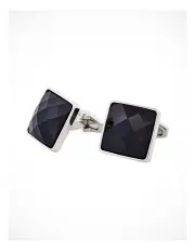 [Cudworth] Rhodium Plated & Large Square Jet Cut Crystal Cufflinks in Black