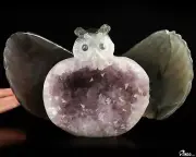9.9" Agate Amethyst Geode Hand Carved Crystal Owl Sculpture, Crystal Healing