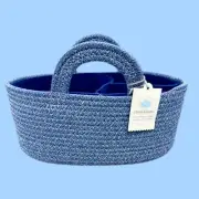 Baby Diaper Caddy Organizer, Stylish Nursery Rope Basket Storage, Dividers, Blue