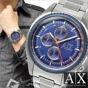 A│X Armani Exchange 經典大AX logo三眼鋼錶 男錶【Watch On-line Store】