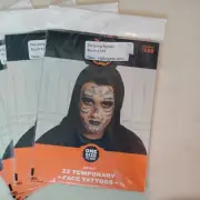 Lot of four (4), Package of 22 Temp face tatoos for Halloween
