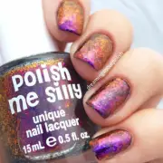 Polish Me Silly - Phoenix - Purple Pink Blue Gold Large Flakie Nail Polish 15ml