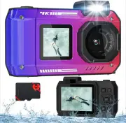 33FT Snorkeling Underwater Camera w/32G Card 4K 48MP Dual-Screen Gradient Purple