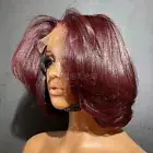 99J Red Color 13x4 Lace Frontal Short Bob Wig PrePlucked Human Hair