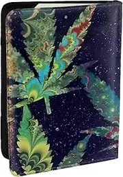 [JEJEA] A Puff in Time Weed Marijuana Print Travel Organizer Credit Cards Case Passport BookPassport Holder Cover Wallet forTraveling,, Black, One Size