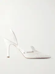 [Danielle Frankel] Danielle Frankel - Coco Satin And Painted Tulle Slingback Pumps - Ivory - IT38.5 IT 38.5 Ivory