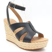 UGG Women Careena Ankle Strap Espadrille Sandals Size US 9 Black Leather
