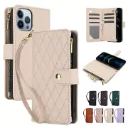 Zipper Leather Wallet Magnetic Purse Case For iPhone 16 Pro Max 16 Pro 16Plus 16
