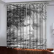 Blackout Curtains Super Soft Grey & Tree Girl W117cm (46") x D229cm (90") x 2 for Kids Bedroom Energy Saving Curtain Solid Durable Polyester Blocking Eyelet Treatment Sets for Nursery 2 Panels