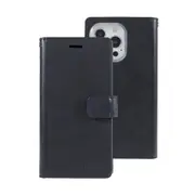 iPhone 14 Pro Flip Wallet Case Cover with Metal Snap-On Fastener - PU Leather & TPU Featuring Front Cover, Multiple Card Holder Slots & Shock Resistance - Navy&Mint