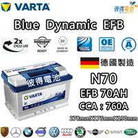 在飛比找PChome24h購物優惠-【VARTA 華達】N70 EFB 70AH LN3汽車電瓶