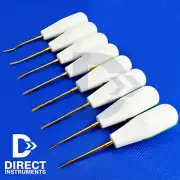 8Pcs Dental Luxating Root Elevators Gold Tip Oral Surgery Tooth Extracting Tools