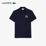 【LACOSTE】中性款-合身印花網眼布短袖POLO衫(藍色)