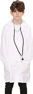[WickedFun] Professional Doctor's Lab Coat for Boys and Girls Full Sleeve Cotton Blend Long Medical Coat with 3 Front Pockets (white)
