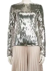 Silver Sequinned Long-Sleeve Top