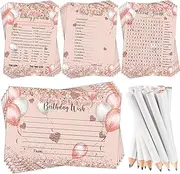 Birthday Party Cards 100 Pcs Who Knows The Birthday Girl Cards with 20 Pencils Girly Pink Sprinkles Birthday Cards Set for Child Teen Adults Sweet Sleepover Party Supplies, 4 Activities
