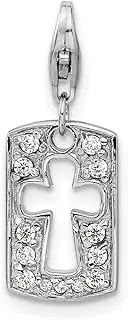 [JewelryWeb] 925 Sterling Silver Polished Fancy Lobster Closure CZ Cut out Cro925-Sterling-Silver Faith Clip on-Lobster Clasp Charm Pendant Necklace 27x9mm