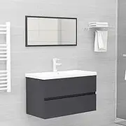 2 Piece Bathroom Furniture Set Grey Engineered Wood,Modern Bathroom Vanity Set with Sink Cabinet and Mirror for Stylish Storage Bathroom Furniture