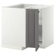 METOD corner base cabinet with carousel, white/Bodbyn grey, 88x88x80 cm
