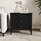 Zara Fluted WIDE 3 Drawer Bedside Table - Black