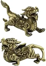 Milisten 1 Pair Brass Feng Shui Pi Yao Figure Chinese Pi Xiu Ornament Bronze Pixiu Dragon Beast Evil Spirits Statue Amulet Symbol of Wealth for Good Protection Home Decoration