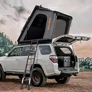SAN HIMA Rooftop Tent Hard Shell - Spacious Overland Aluminum Roof Top Tent with Telescopic Ladder, Built-in LED Lights, Floor Foam Mattress, Quick Setup, 3-Side Access, Up to 3 Person