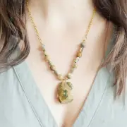 Semi Precious Gemstone Necklace Kit - Green Rhyolite Stones and Gold Toned Chain