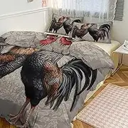 GHBNK Quilt Set 3-Piece - Ultra-Soft Thickened Bedding Set, Rooster Pattern Bedspread + 2 Pillowcases, Lightweight Double-Sided Quilt Cover for Home/Hotel/Gifts 79"x90"