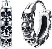 [PunkTracker] Gothic Skull Hoop Earrings for Men Surgical Steel Mens Huggie Earrings Punk Black Helix Piercing Jewelry for Women