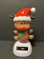 Solar Powered Dancing Toy New - Christmas Reindeer With Santa Hat - White Base
