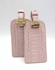 Graphic Image Luggage Tag Set of TWO Leather Buckle Closure NEW PINK