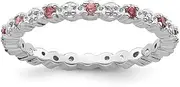 [Stackable Expressions] 925 Sterling Silver Polished Prong set Stackable Pink Tourm. and Diamond Ring Size 7-Stackable-Ring for Women