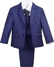 [Dressy Daisy] Toddler Kids Boys Tweed Suits & Blazers Formal Dress Wear Set Wedding Outfit with Vest & Tie, Size 2-7, Modern Fit, Blue/Navy