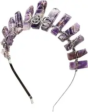 Poememgi Amethyst Raw Quartz Headband, Crystal Tiara Hairband Goddess Photography Headwear for Women Girls