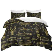Golden Seafood Fish Crab and Squid Quilt Cover