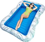 Pool Floats | Inflatable Floating Recliner Bed - Swimming Lounger with Cup Holder for Tanning Water Play Lake Pool River Beach Vacation Travel